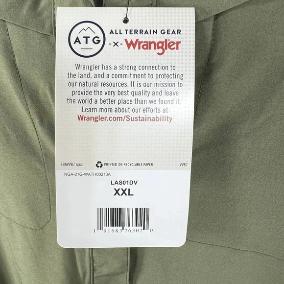 Wrangler All Terrain Gear NWT Mens XXL Olive Mixed Material Shirt Hidden Pockets - Picture 12 of 16
